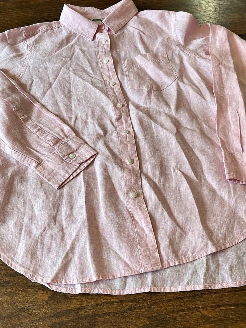 L.L.Bean Women'Small Premium Washable Linen Shirt,  Pink Small